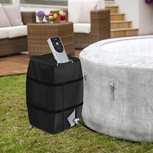 Bitubi Hot Tub Spa Heater Pump Winter Cover, Waterproof Heavy Duty Hot Tub Insulated Pump Cover with Plush Lining for Most Inflatable Hot Tub Spa Heater Pump on Market (Black,Cover only)
