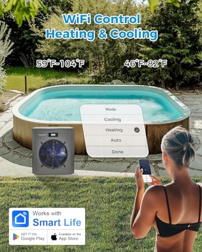16000 BTU Swimming Pool Heat Pump 5000 Gallon Electric Pool Heater for Above Ground Pool 5KW Heating or Cooling WiFi Control Timer Pool Heater 120V 60Hz