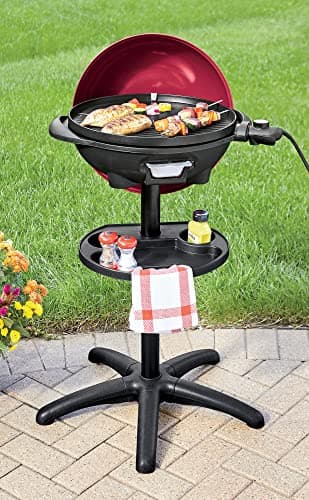Montgomery Ward Chef Tested Electric Grill- Indoor/Outdoor Use, Removable Cast Aluminum Griddle, Temperature Control, Drip Tray, Warming Drawer, 1350 Watts, (Red, 25"W x 40.25"H x 25"D)