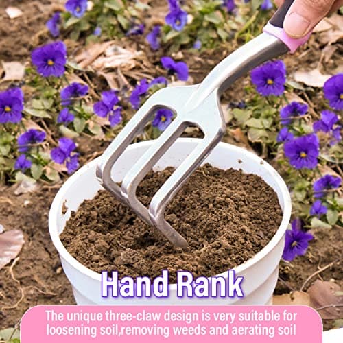Garden Tool Set SOYUS Heavy Duty 3 Piece Gardening Hand Tools Aluminum Garden Shovel for Planting Hand Trowel Cultivator Rake with Ergonomic Non-Slip Rubber Grip Pink Gardening Gifts for Women