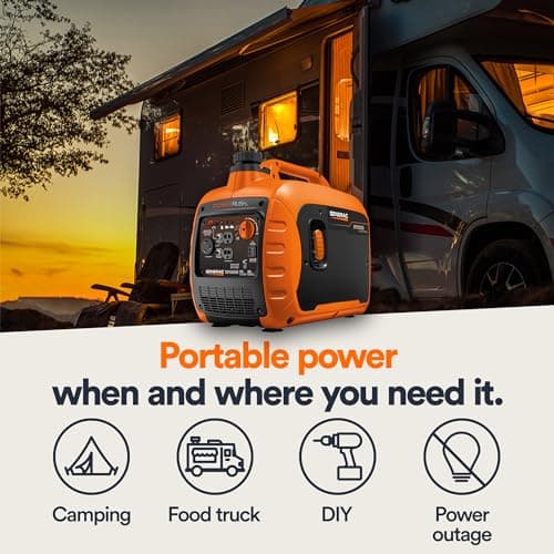 Generac 3,300-Watt Gas-Powered Portable Inverter Generator - Lightweight Design - USB Ports for Mobile Device Charging - COsense Technology - Perfect for Home use - Orange/Black