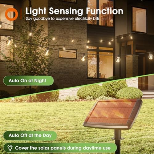 addlon 100FT Solar String Lights Outdoor with Remote, 54 LED Shatterproof Bulbs, Dimmable & Timable, 3 Light Modes, G40 Waterproof Solar String Lights for Outside Backyard Party Decor