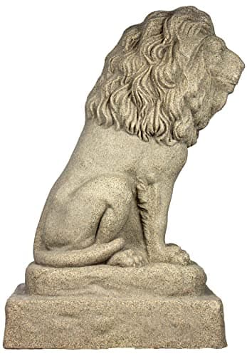 EMSCO Group Guardian Lion Statue – Natural Sandstone Appearance – Made of Resin – Lightweight – 28” Height