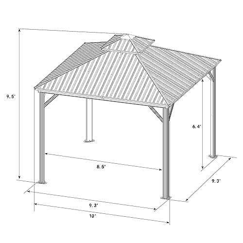 Kozyard Caesar 10'x10' Hardtop Gazebo - Permanent Metal Pavilion with Netting and Shaded Curtains for Patio, Backyard, and Deck - Galvanized Steel Outdoor Aluminum Canopy, Double Roof Gazebo (Grey)