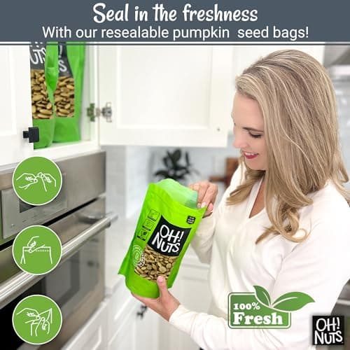 Oh! Nuts Pumpkin Seeds - Roasted Salted - 2 lb - No Shell Pepitas - Packed in New York Zip-Seal Bag for Exceptional Freshness