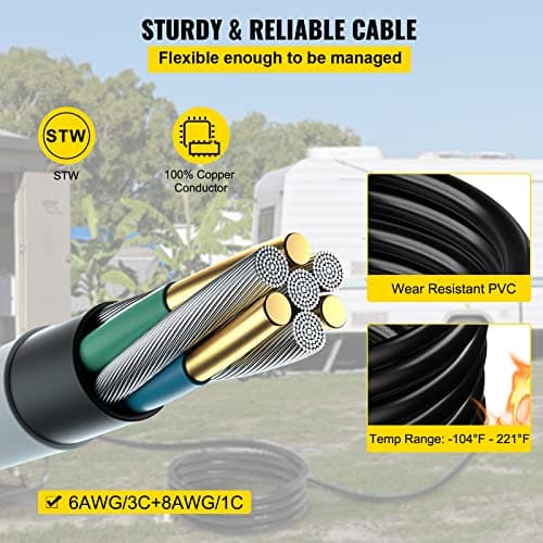 Vevor 75Ft 50 Amp Generator Extension Cord 4 Wire 8 Gauge Generator Cord 125V 250V Generator Power Cord N14-50P & SS2-50R & CS6364 Twist Lock Connectors : Everything Else