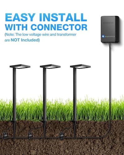 SUNVIE Low Voltage Landscape Lighting with Connectors 5W Anti-Glare LED Pathway Lights Wired Waterproof Outdoor Landscape Path Lights for Walkway Yard Garden Patio ETL Listed Cord, 8 Pack