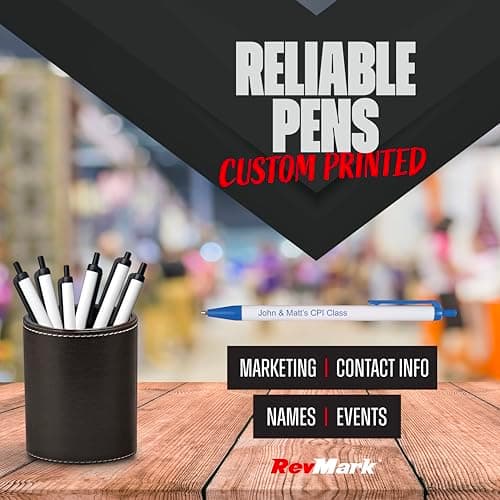 RevMark Personalized Ballpoint Pen, Custom Printed Name, Business or Event Information, Timeless Advertising, USA Made Pens, Promotional Marketing, Smooth Black Ink, Bulk Pack (Blue,50 Ct.)