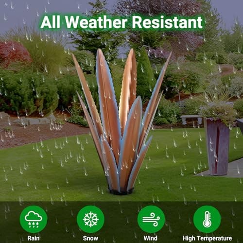 24'' Metal Agave Plant Art Yard Solar Garden Decor, Large Tequila Rustic Sculpture Statue Outdoor Decorations with Solar Light, Courtyard Yard Ornament, Tequila Rustic Country Sculpture for Patio Lawn