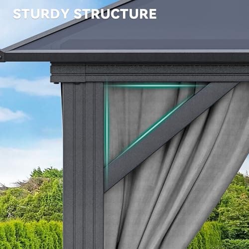 YITAHOME 10X12FT Hardtop Polycarbonate Gazebo Outdoor Patio Double Top Canopy Galvanized Iron Aluminum Column Garden Tent Curtains Netting for Backyards Decks Lawns,Gray