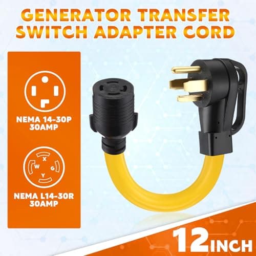 4 Prong 30 Amp Dryer Adapter Cord Compatible with NEMA 14-30P to L14-30R, 4 Prong Dryer Outlet to Generator Locking Plug Adapter Generator EV Charger Cord, STW 10 AWG, 1ft