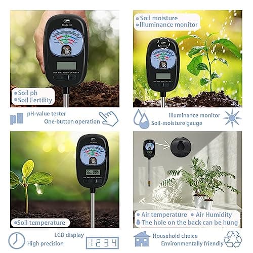 7-in-one Soil Test Kit, Soil Moisture Meter/PH Meter/Sunlight Intensity/Fertility Soil Tester, LCD Display Air & Soil Hygrometer Temperature for Garden, Farm, Lawn Care Moisture Meter for Hous Plants