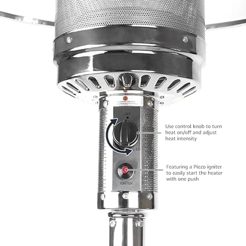 Amazon Basics 46,000 BTU Outdoor Propane Patio Heater with Wheels, Commercial & Residential, Slate Gray, with water tank, 32.1 x 32.1 x 91.3 inches (LxWxH)