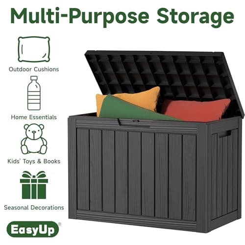 45 Gallon Outdoor Storage Box, Resin Waterproof UV-Resistant Deck Box, Reinforced Stability for Patio, Garden, and Poolside, Striped Black
