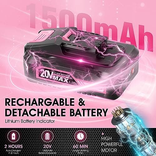 Saker Cordless Hedge Trimmer-20V Electric Shrub Trimmer Grass Shears Handheld Grass Cutter, Hedge Shear with 2 PCS Rechargeable Battery and Charger for Garden, Lawn(Pink)