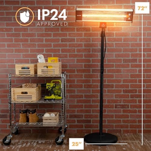 SereneLife Infrared Patio Heater, Electric Patio Heater for Indoor/Outdoor Use, Portable Stand Heater with Remote Control, 1500 W, for Restaurant, Patio, Backyard, Garage, Decks (Black)
