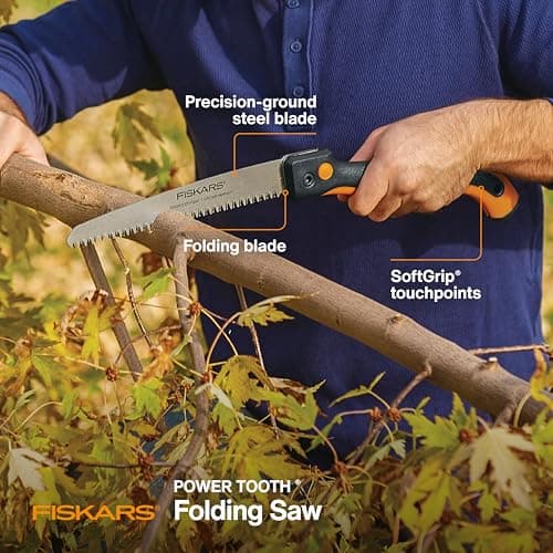 Fiskars Hand Saw, Folding Saw with Dual Position Locking Saw Blade for Overhand Cuts and Under Cuts and Power Tooth Blade with Triple Ground Teeth, Soft Grip 10-Inch Pruning Saw