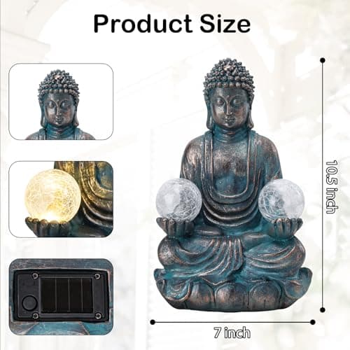 Afirst Meditating Buddha Garden Statues Solar Buddha Sculpture Decor with Glass Balls Zen Meditation for Home Garden Yard Patio Indoor Outdoor Ornaments