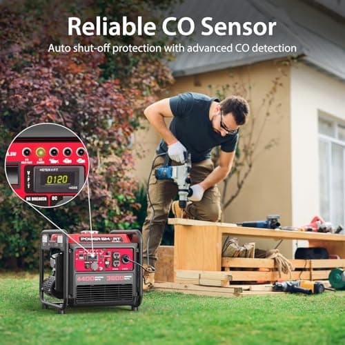 PowerSmart Portable Inverter Generator 4450W, Gas Powered, CO-Sensor, EPA Compliant, Lightweight & Quiet for Home Use and Emergency Backup, Camping