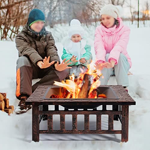 Yaheetech Fire Pit 34in Outdoor Fire Pits Fireplace Heater Stove with Screen, Waterproof Cover & Poker for BBQ Patio Bonfire