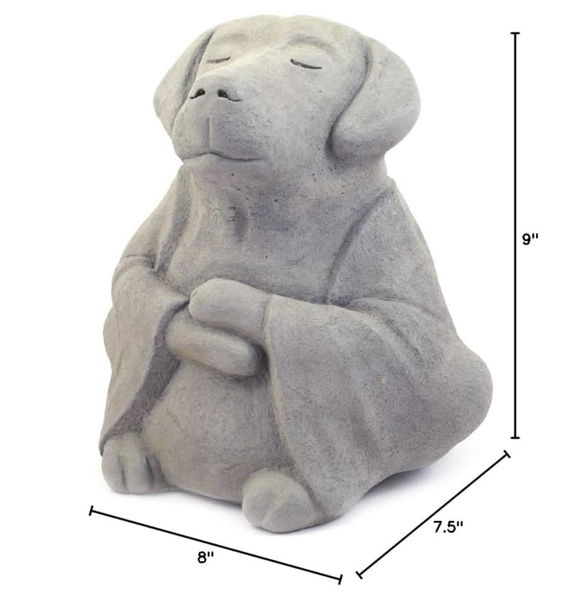 Modern Artisans Meditating Dog - Cast Stone Garden Sculpture : Large Size, Grey Stone Finish