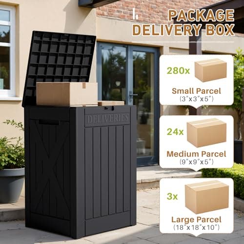 Devoko 48 Gallon Package Delivery Box Outdoor Secure Lockable, Waterproof Deck Box PP Material Storage Container for Porch, Deck (Black, 48 Gallon)