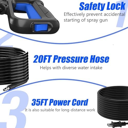 Electric Pressure Washer, 4800PSI Max 3.0GPM Power Washer Electric Powered with 20FT Hose, 35FT Power Cord, 4 Nozzles Foam Cannon High Pressure Washer for Car Patio Garden Fences(Bule)