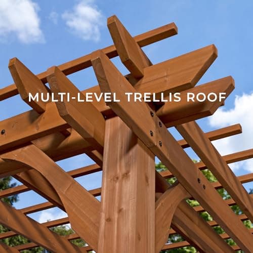 Backyard Discovery Beaumont 12' x 10' Traditional Cedar Wood Pergola Kit with Trellis Roof, All-Season Durability, High-Wind Rating, PowerPort, Shade for Outdoor Patio, Deck, Garden, and Entertaining