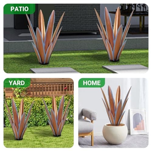 24'' Metal Agave Plant Art Yard Solar Garden Decor, Large Tequila Rustic Sculpture Statue Outdoor Decorations with Solar Light, Courtyard Yard Ornament, Tequila Rustic Country Sculpture for Patio Lawn