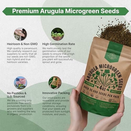 Organo Republic Arugula Sprouting & Microgreens Seeds - 55,000 Non-GMO Heirloom Seeds, Sprouts in 4 oz Resealable Bag for Planting & Growing Microgreens in Soil, Coconut Coir, Aeroponic & Hydroponic