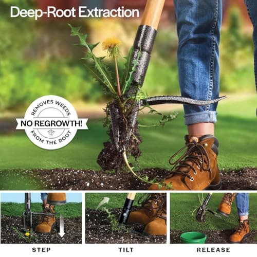 Weed Puller Tool, Stand Up Heavy Duty Weed Remover Tool with Long Handle, Foot Platform Design - 4 Claw Steel Head Weeder Tool, Bamboo Garden Hand Weeding Tool, Smoothly Remove Weeds Without Kneeling