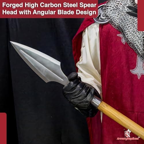 Armory Replicas Functional Viking Age Real Spear Head Attachment- Hand Forged Tempered Carbon Steel Medieval Reenactment Spear Head - Shaft Not Included