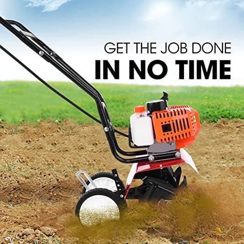 Garden Tiller Gas Powered,Garden Tiller,52cc 2 Stroke 9000RPM Cordless Tiller Cultivator,6-inch Depth Digging Petrol Cultivator 1.2L Fuel Tank Mini Tiller for Lawn Yard Soil Cultivation