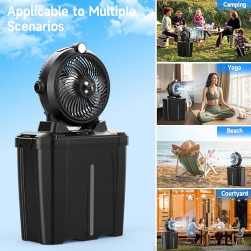 Portable Misting Fan - 11L Bucket, 20000mAh Rechargeable Battery Powered Fans for Patios, Outdoor Fans with Night Light, 3 Wind Speed & 4 Spray Mister Camping Cooling Fan, Waterproof Design