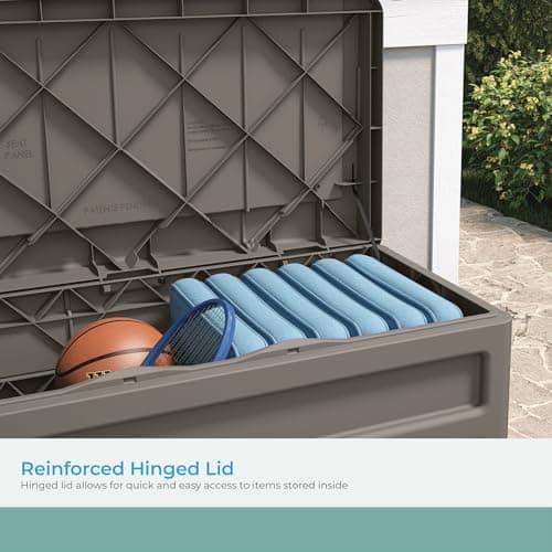 Suncast 73 Gallon Indoor/Outdoor Medium Deck Storage Box, 46"L x 23.62"W x 25.5"H, Stoney