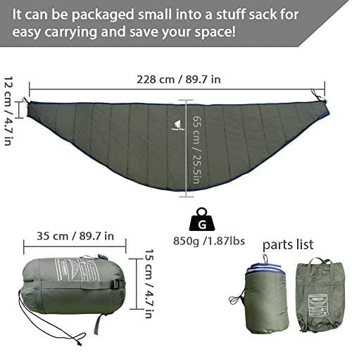 GEERTOP Ultralight Hammock Underquilt for Camping Full Length Camp Hammock Underquilts Warm 3-4 Seasons Essential Outdoor Survival Gear for Hiking Backpacking Travel