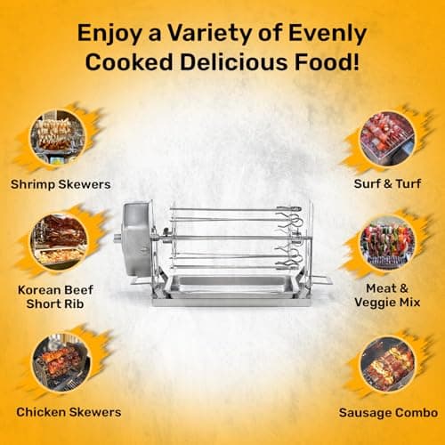 Family Bundle Rotisserie Kit - Non-Electric Wind-Up Spit Roaster with Rotisserie Basket, Flat Cage, Skewer Set, and Cooking Mat for Grills, Ovens, and Smokers - Indoor & Outdoor BBQ Use