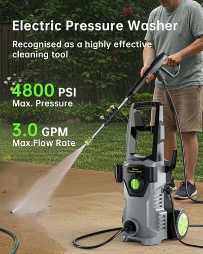 Pressure Washer, 4800PSI 3.0 GPM Max Electric Power Washer with Foam Cannon 48FT Total Long High Pressure Washer for Cars, Fences, Patios, Decks, Patios and Driveway Powerwasher