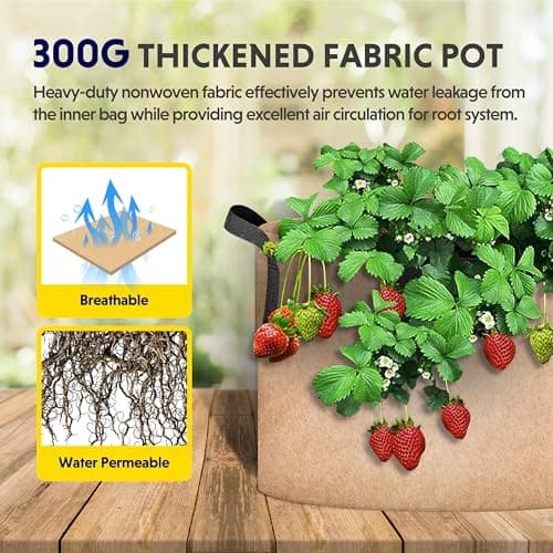 iPower Grow Bag 15 Gallon 6-Pack Heavy Duty Plant Pots, 300g Thick Nonwoven Fabric Containers Aeration with Nylon Handles, for Planting Vegetables, Fruits, Flowers, Tan 2024 Version
