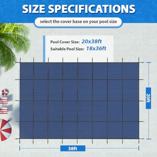 iCOVER Inground Pool Safety Cover, 18x36ft Rectangle Winter Safety Pool Cover for Inground Swimming Pools, Winter Pool Cover, Pool Covers for Inground Pools, Triple Stitched for High Strength, Blue
