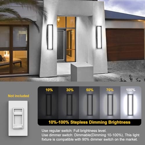 Outdoor Wall Sconce Lights,2Packs 10%-100% Dimmable LED Modern Porch & Patio Wall Light Fixture, 23.6in Black Exterior Sconce Wall Mounted Lights Suitable for Garage Courtyard House(6000K)