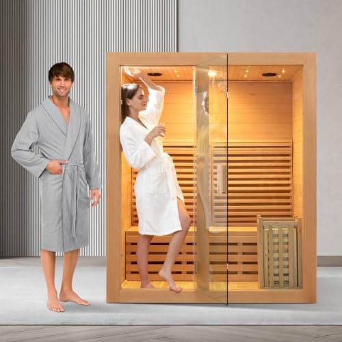 ZONEMEL Wooden Steam Sauna Room, 2 Person Canadian Hemlock Luxurious Indoor Sauna with 3.5 KW Harvia Stove Heater, Bluetooth Speaker, Sauna Stone, Wooden Bucket, Scoop, Reading Light, Hourglass
