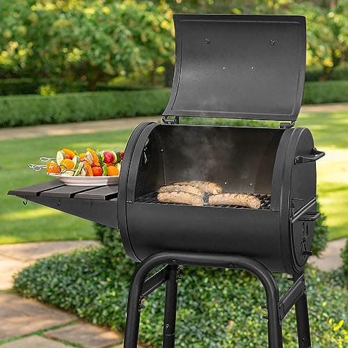 Char-Griller® Patio Pro Charcoal Grill and Smoker with Cast Iron Grates, Premium Metal Shelf and Damper Control, 250 Cooking Square Inches in Black, Model 1616