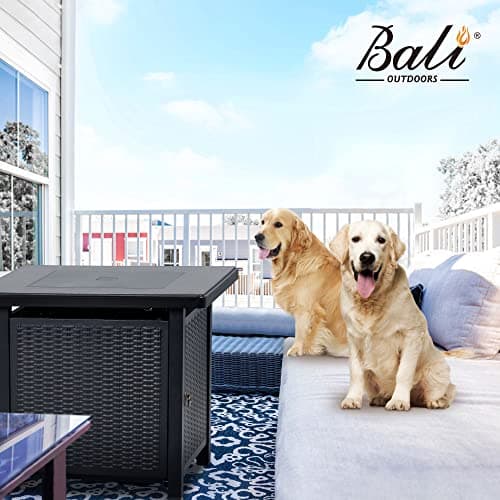 BALI OUTDOORS 50000 BTU Propane Fire Pit with Lid, 28 inch Fire Pit Table Outdoor, Black Firepits for Outside Backyard, Patio