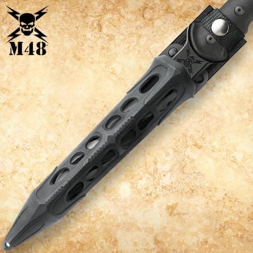 M48 Cyclone Spear with Vortec Sheath | Stainless Steel Blade | Three Spiraling Cutting Edges | Glass Fiber Reinforced Nylon Handle | Custom Vortec Sheath | Overall 48 7/8”