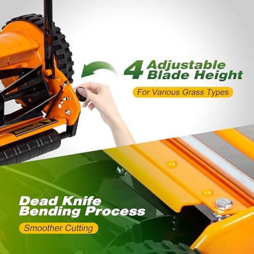 Walensee 16-Inch 5-Blade Push Reel Lawn Mower, Cordless Manual Reel Lawn Mower Walk-Behind Steel Lawn Mowers with Removable 7.9-Gallon Grass Catcher, Sponge Grip, 4-Position Cutting Height Adjustment