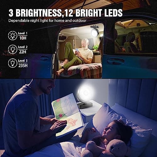 Portable Camping Fan with LED Lantern- 40H Work Time Rechargeable Battery Operated Fan with Hanging Hook for Tent Car RV Hurricane Emergency Outages Survival Kit