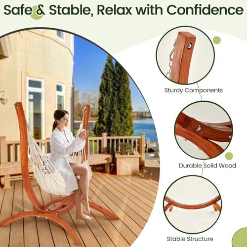 Premium Wooden Hammock Stand only (500 lbs/226kg), Sun Protection & Rain Resistant, Heavy Duty Premium Solid Wood Hammock Chair for Indoor or Outdoor Use, Safe & Stable (Hammock Not Included)