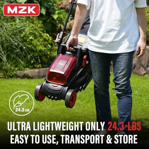 MZK 40V(2 x 20V) 13”Cordless Electric Lawn Mower,with 4-Position Height Adjustment,Compact and Lightweight Push Battery Powered Lawn Mower (2 * 4AH Batteries)