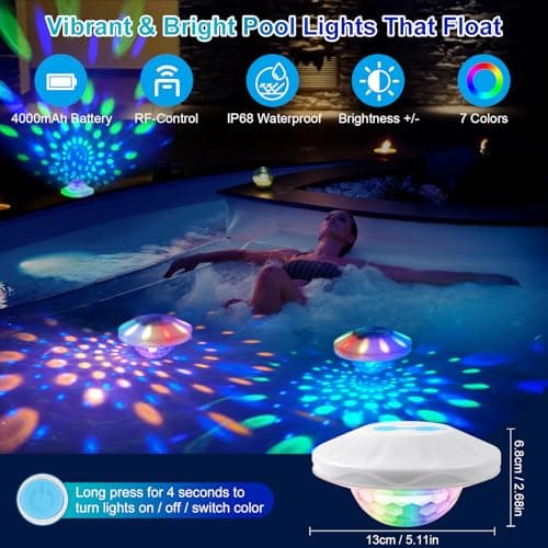Rechargeable Floating Pool Lights: Remote Control Pool Lights That Float with 6 Dynamic Lighting IP68 Waterproof RGB Upper and Lower Floating Lights for Hot Tub Pool Garden Party 1 Pack